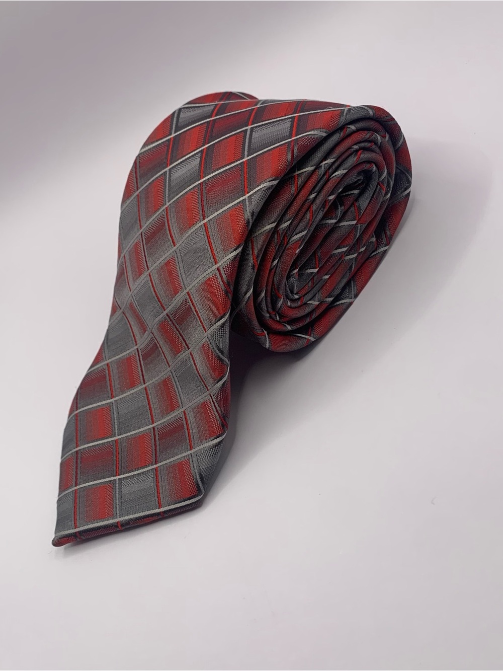 Men's Red and Gray Plaid Dress business formal interview type Tie 0133